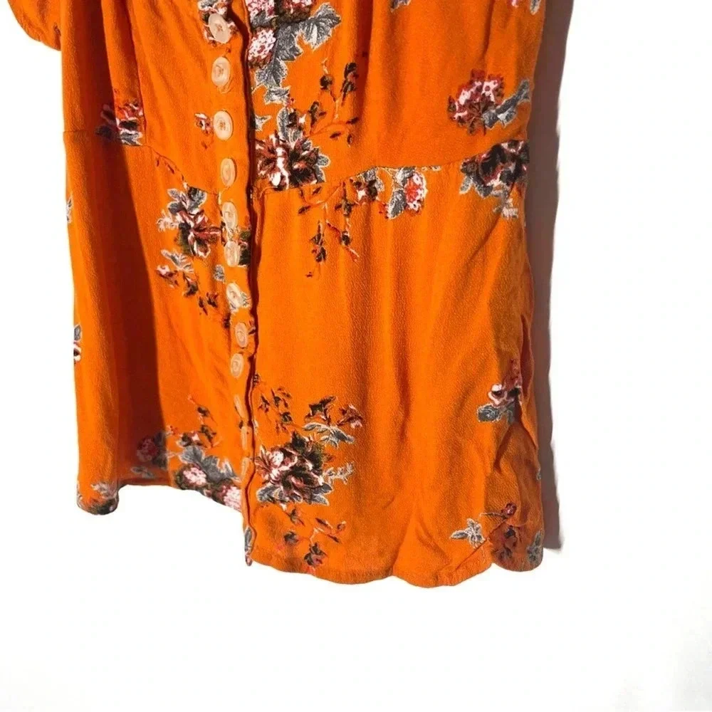 Free People Close to You Floral Burnt Orange Blouse Size Small